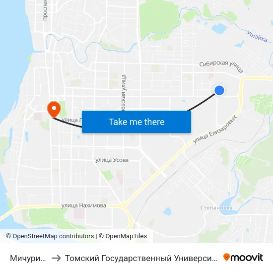 Мичуринские Сады to Томский Государственный Университет (Институт Экономики И Менеджмента) map