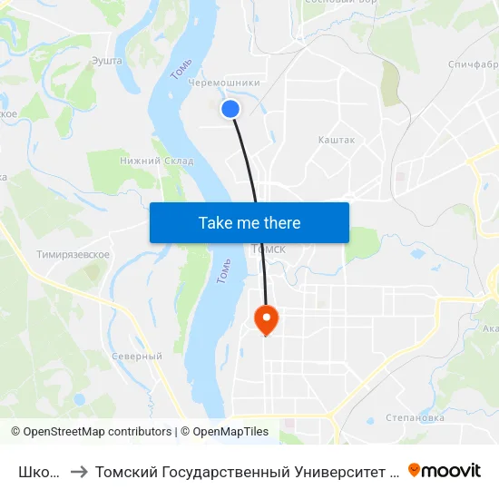 Школа №28 to Томский Государственный Университет (Институт Экономики И Менеджмента) map