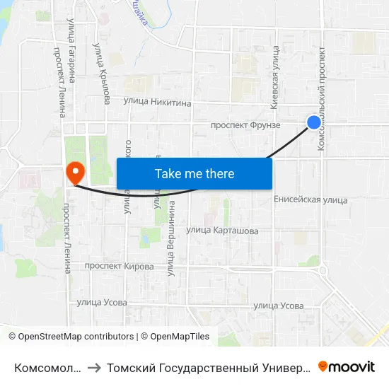 Комсомольский Проспект to Томский Государственный Университет (Институт Экономики И Менеджмента) map