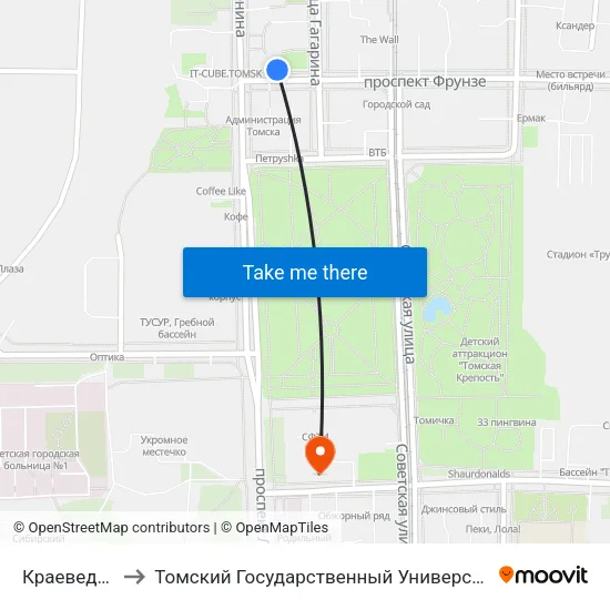Краеведческий Музей to Томский Государственный Университет (Институт Экономики И Менеджмента) map
