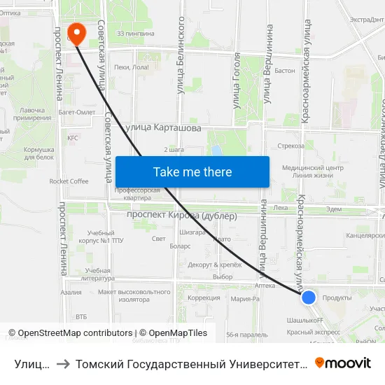 Улица Усова to Томский Государственный Университет (Институт Экономики И Менеджмента) map