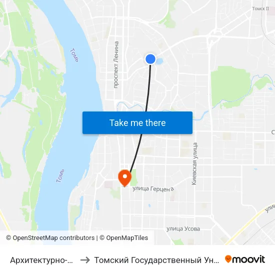 Архитектурно-Строительный Университет to Томский Государственный Университет (Институт Экономики И Менеджмента) map
