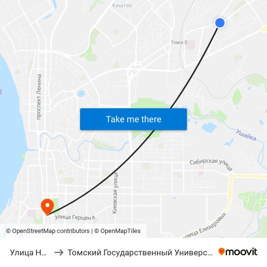 Улица Новосибирская to Томский Государственный Университет (Институт Экономики И Менеджмента) map