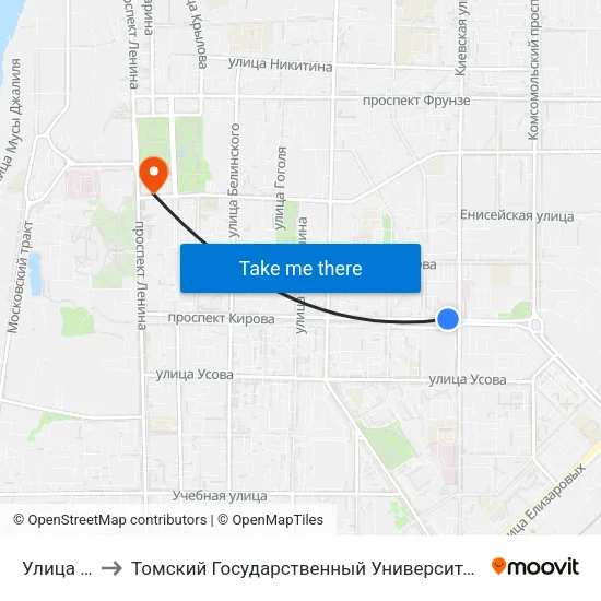 Улица Киевская to Томский Государственный Университет (Институт Экономики И Менеджмента) map