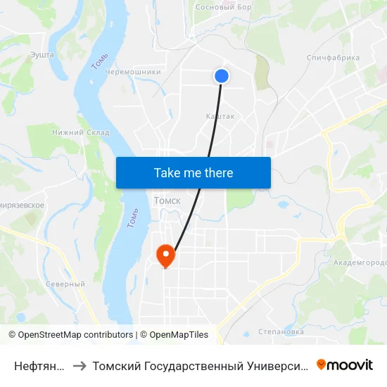 Нефтяной Институт to Томский Государственный Университет (Институт Экономики И Менеджмента) map