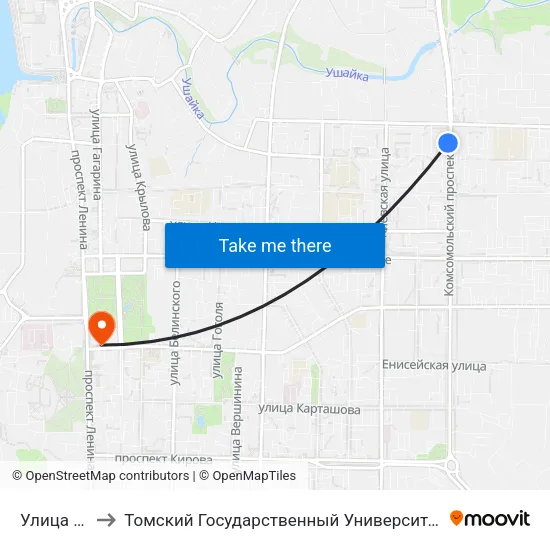 Улица Сибирская to Томский Государственный Университет (Институт Экономики И Менеджмента) map