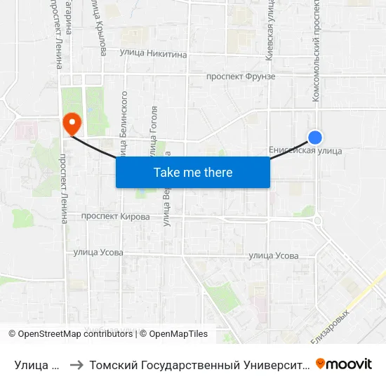 Улица Енисейская to Томский Государственный Университет (Институт Экономики И Менеджмента) map