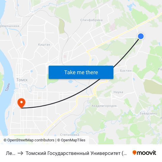 Лесная to Томский Государственный Университет (Институт Экономики И Менеджмента) map