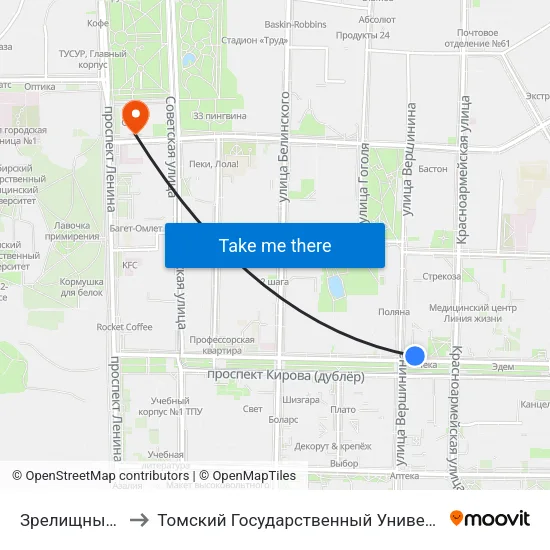 Зрелищный Центр "Октябрь" to Томский Государственный Университет (Институт Экономики И Менеджмента) map