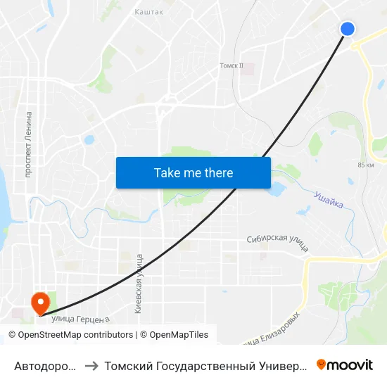 Автодорожный Техникум to Томский Государственный Университет (Институт Экономики И Менеджмента) map