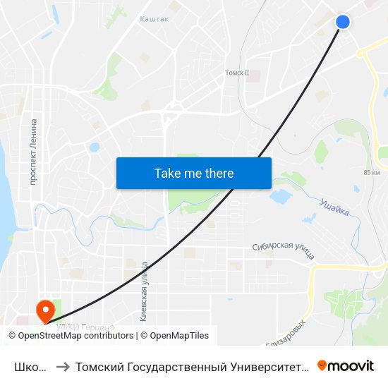 Школа № 43 to Томский Государственный Университет (Институт Экономики И Менеджмента) map