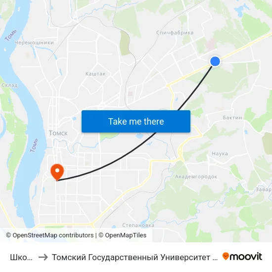 Школа №53 to Томский Государственный Университет (Институт Экономики И Менеджмента) map