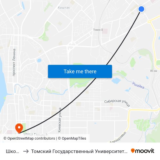 Школа № 43 to Томский Государственный Университет (Институт Экономики И Менеджмента) map