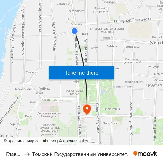 Главпочтамт to Томский Государственный Университет (Институт Экономики И Менеджмента) map