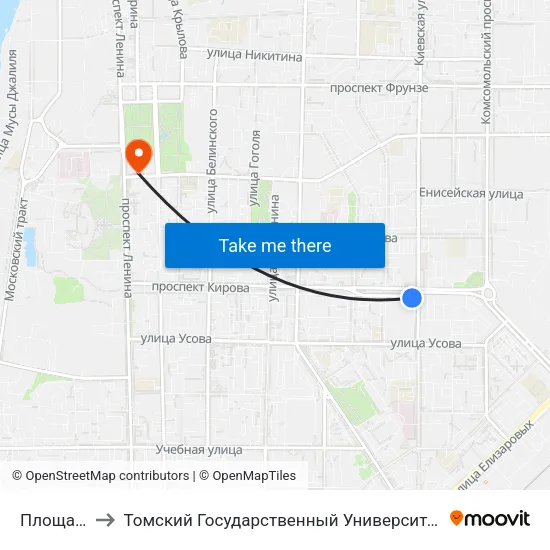 Площадь Кирова to Томский Государственный Университет (Институт Экономики И Менеджмента) map