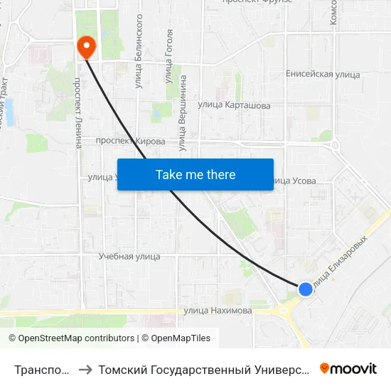 Транспортное Кольцо to Томский Государственный Университет (Институт Экономики И Менеджмента) map