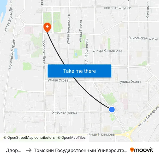 Дворец Спорта to Томский Государственный Университет (Институт Экономики И Менеджмента) map