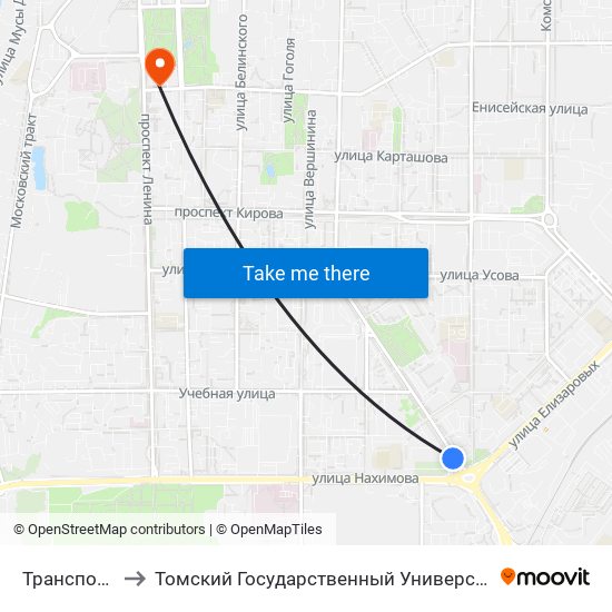 Транспортное Кольцо to Томский Государственный Университет (Институт Экономики И Менеджмента) map