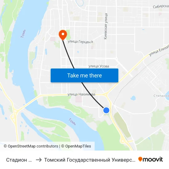Стадион «Буревестник» to Томский Государственный Университет (Институт Экономики И Менеджмента) map