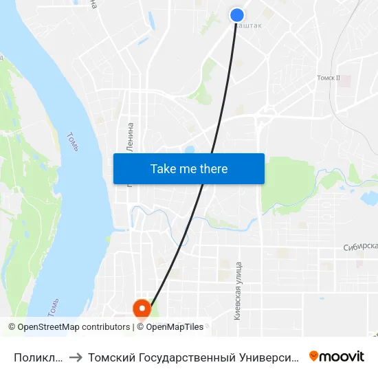 Поликлиника №10 to Томский Государственный Университет (Институт Экономики И Менеджмента) map