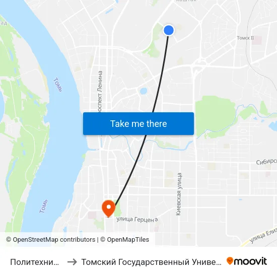 Политехнический Лицей  № 20 to Томский Государственный Университет (Институт Экономики И Менеджмента) map