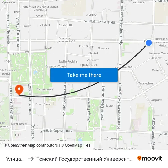 Улица Тверская to Томский Государственный Университет (Институт Экономики И Менеджмента) map