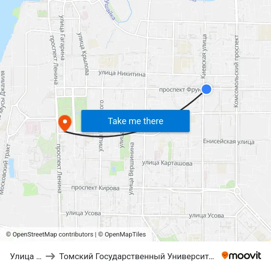 Улица Киевская to Томский Государственный Университет (Институт Экономики И Менеджмента) map