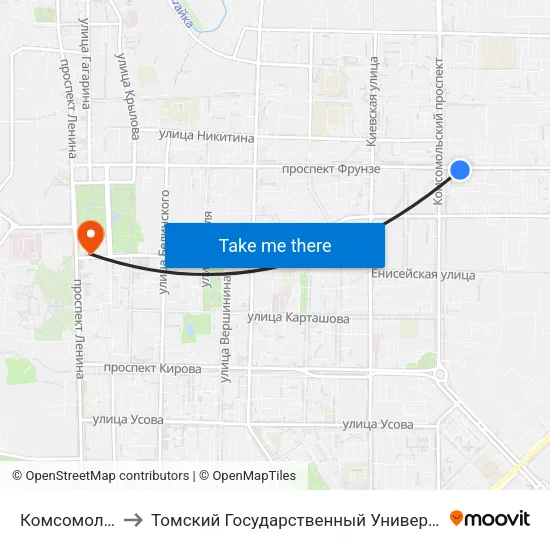 Комсомольский Проспект to Томский Государственный Университет (Институт Экономики И Менеджмента) map