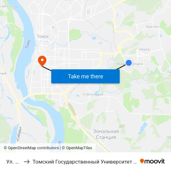 Ул. 30летия to Томский Государственный Университет (Институт Экономики И Менеджмента) map