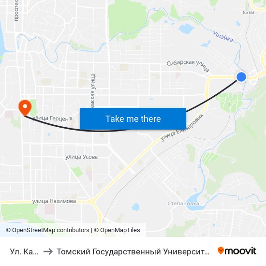 Ул. Каспийская to Томский Государственный Университет (Институт Экономики И Менеджмента) map