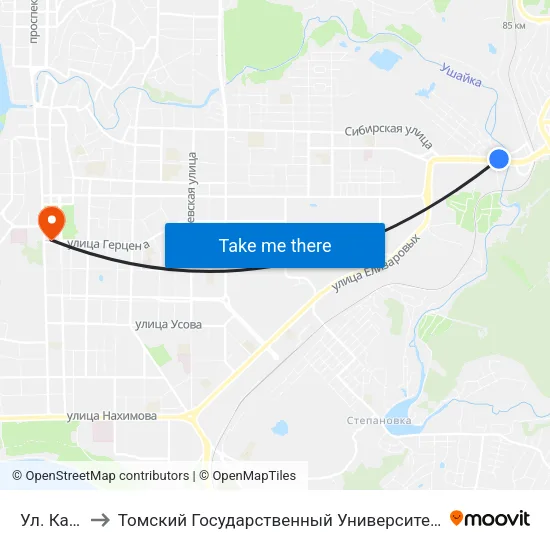 Ул. Каспийская to Томский Государственный Университет (Институт Экономики И Менеджмента) map