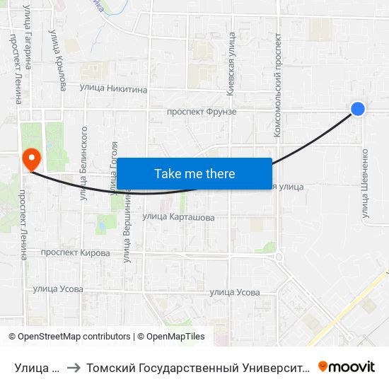 Улица Шевченко to Томский Государственный Университет (Институт Экономики И Менеджмента) map