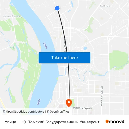 Улица Бердская to Томский Государственный Университет (Институт Экономики И Менеджмента) map