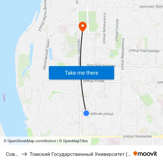 Советская to Томский Государственный Университет (Институт Экономики И Менеджмента) map