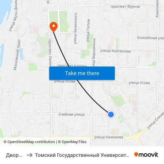 Дворец Спорта to Томский Государственный Университет (Институт Экономики И Менеджмента) map