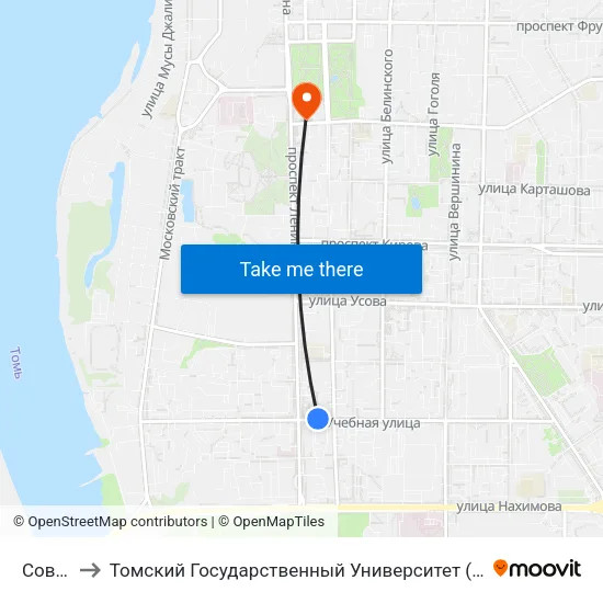 Советская to Томский Государственный Университет (Институт Экономики И Менеджмента) map