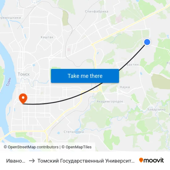 Ивановского, 6в to Томский Государственный Университет (Институт Экономики И Менеджмента) map