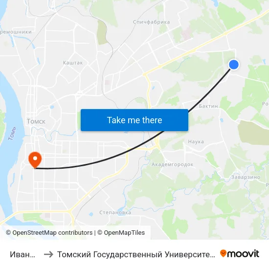 Ивановского, 6 to Томский Государственный Университет (Институт Экономики И Менеджмента) map