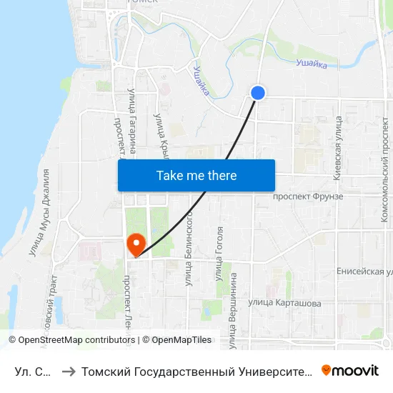 Ул. Сибирская to Томский Государственный Университет (Институт Экономики И Менеджмента) map