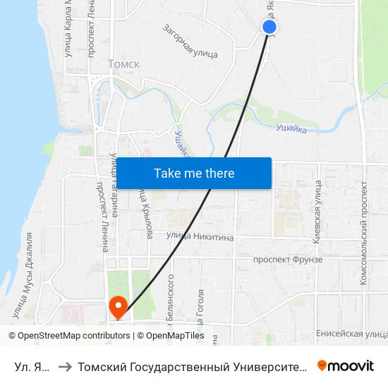 Ул. Яковлева to Томский Государственный Университет (Институт Экономики И Менеджмента) map