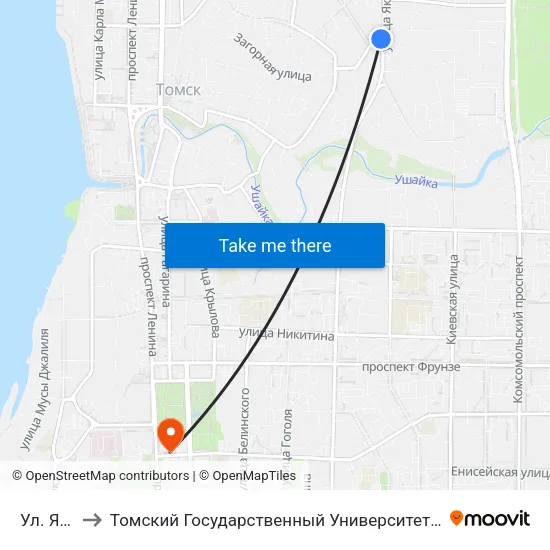 Ул. Яковлева to Томский Государственный Университет (Институт Экономики И Менеджмента) map
