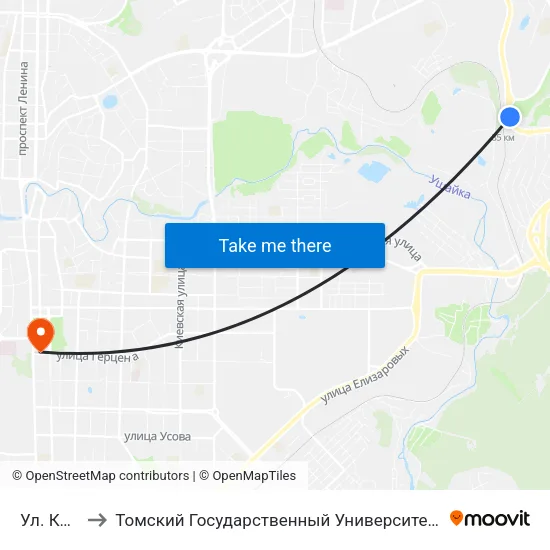 Ул. Клюева, 26 to Томский Государственный Университет (Институт Экономики И Менеджмента) map