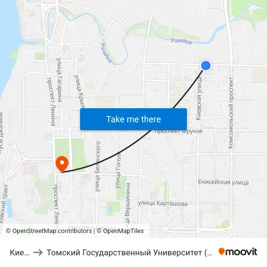 Киевская to Томский Государственный Университет (Институт Экономики И Менеджмента) map