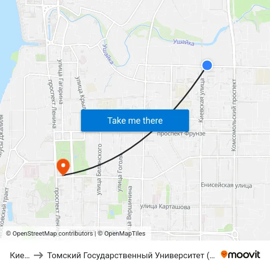 Киевская to Томский Государственный Университет (Институт Экономики И Менеджмента) map