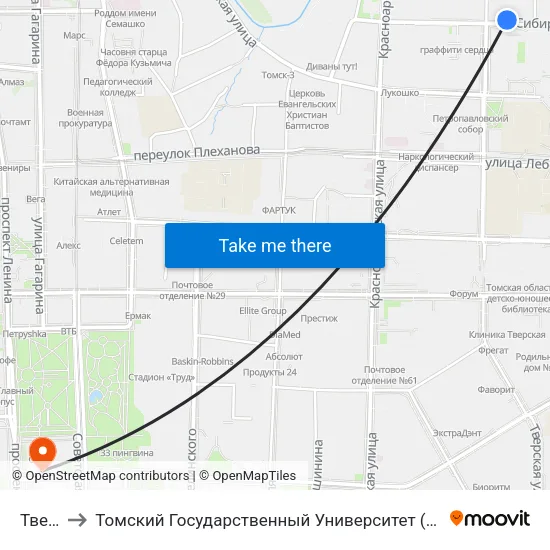 Тверская to Томский Государственный Университет (Институт Экономики И Менеджмента) map