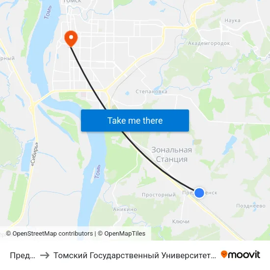 Предтеченск to Томский Государственный Университет (Институт Экономики И Менеджмента) map