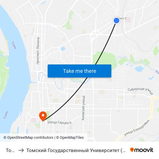 Томск-2 to Томский Государственный Университет (Институт Экономики И Менеджмента) map