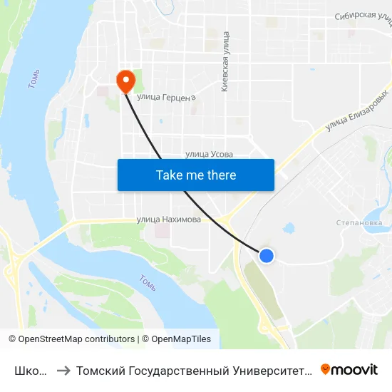Школа № 49 to Томский Государственный Университет (Институт Экономики И Менеджмента) map