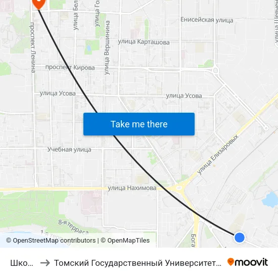 Школа № 49 to Томский Государственный Университет (Институт Экономики И Менеджмента) map