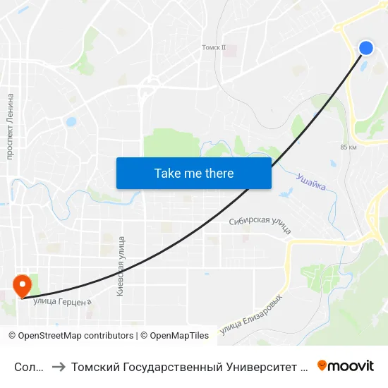 Солнышко to Томский Государственный Университет (Институт Экономики И Менеджмента) map